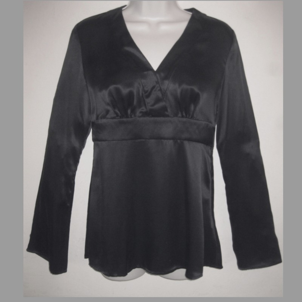 Silk satin top 4 Very dark gray Empire V-neck Long sleeve Loose Michael Kors